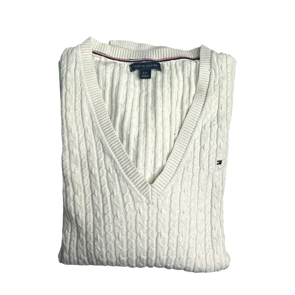 Tommy Hilfiger Cable Knit Cotton Sweater Set 2pc Navy & Beige L - Picture 2 of 16